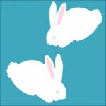 White Rabbit On Blue Background- Illustration Stock Photo