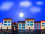 Moon Houses Shows Night Time And Apartment Stock Photo