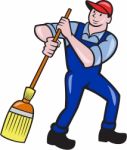 Janitor Cleaner Sweeping Broom Cartoon Stock Photo