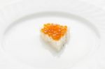 Little Sendwich With Caviar On Big Plate Stock Photo