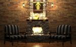 Stone Fireplace And Chairs Stock Photo