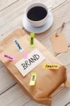 Branding Marketing Concept With Paper Bag And Coffee Stock Photo