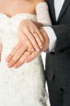 Couple Showing Their Wedding Bands Stock Photo