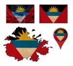 Grunge Antigua And Barbuda Flag, Map And Map Pointers Stock Photo
