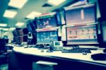 Plant Control Room And Computer Monitors For Operate And Monitor Stock Photo