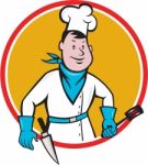 Chef Cook Holding Spatula Knife Circle Cartoon Stock Photo