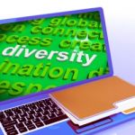 Diversity Word Cloud Laptop Shows Multicultural Diverse Culture Stock Photo