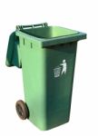 Green Plastic Recycle Bin Isolated With Clipping Path Stock Photo