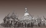 Sketch Cityscape Of Yangon, Myamar Image Of Shwedagon Pagoda, Free Hand Draw Illustration Stock Photo