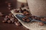 Coffee Beans On Table Stock Photo
