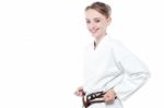 Smiling Karate Girl Isolated Over White Stock Photo