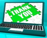 Thank You On Laptop Shows Appreciation Stock Photo