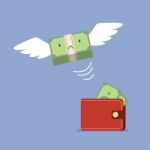 Unhappy Money Bill Flying Out Of Wallet Stock Photo