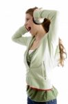 Lady Shouting While Listening Music Stock Photo
