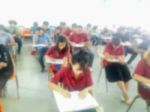 Blur School Or University Students Writing Answer Stock Photo