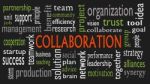 Collaboration Concept In Word Cloud Isolated On Black Background Stock Photo
