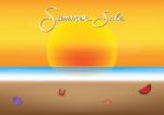 Summer Sale Promotion Season With Sunset And Sea Beach Backgroun Stock Photo