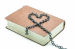 Old Book With Chain In The Shape Of A Heart Isolated On White Ba Stock Photo