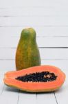 Fresh Tropical Papaya Fruit Isolated On A White Background Stock Photo