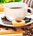 Cup Of Coffee Means Fresh Delicious And Coffees Stock Photo
