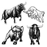Set Of Bull Doodle Hand Drawn Stock Photo