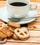 Coffee And Biscuits Represents Break Delicious And Caffeine Stock Photo