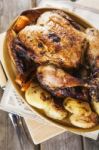 Roasted Chicken With Garnish Stock Photo
