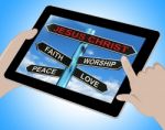 Jesus Christ Tablet Means Faith Worship Peace And Love Stock Photo
