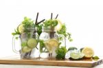 Lime Lemon Soda Mint Rosemary Ice Fresh Drink Summer Refreshment Stock Photo