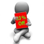 Thirty Three Percent Off Tablet Means 33% Discount Or Sale Onlin Stock Photo