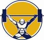 Weightlifter Lifting Weights Circle Retro Stock Photo