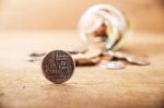 Vintage Close Up Stack Silver Coins Stock Photo