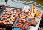 Seafood On Charcoal Grilled Stock Photo