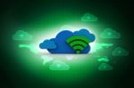 3d Rendering Cloud Online Storage Icons With Wifi Stock Photo