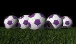 Purple Soccer Balls On A Green Grass Stock Photo