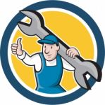 Mechanic Thumbs Up Spanner Circle Cartoon Stock Photo