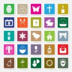 Easter Icons Set Square Sticker  Illustration Stock Photo