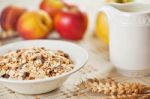 Bowl Of Muesli For Breakfast With Fruits Stock Photo