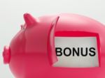 Bonus Piggy Bank Means Perk Or Benefit Stock Photo
