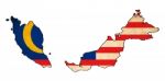 Malaysia Map On Malaysia Flag Drawing ,grunge And Retro Flag Ser Stock Photo