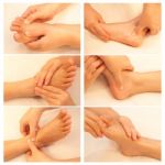 Collection Of Reflexology Foot Massage, Spa Foot Treatment Stock Photo