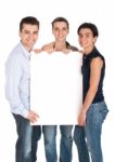 Brother And Sisters Holding Banner Stock Photo