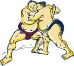 Japanese Sumo Wrestler Wrestling Drawing Stock Photo