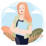 Young Woman Holding Laptop -  Illustration Stock Photo