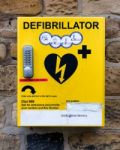 Emergancy Defibrillator  Located In Yorkshire Markrt Town Stock Photo