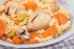 Chicken With Carrot And Spaghetti Stock Photo