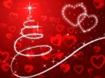 Red Christmas Tree Background Shows Holidays And Love Stock Photo