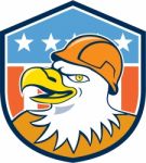 Bald Eagle Construction Worker Head Flag Cartoon Stock Photo