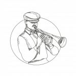 Jazz Musician Playing Trumpet Doodle Art Stock Photo