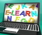 Learn Message On Computer Screen Showing Online Education Stock Photo